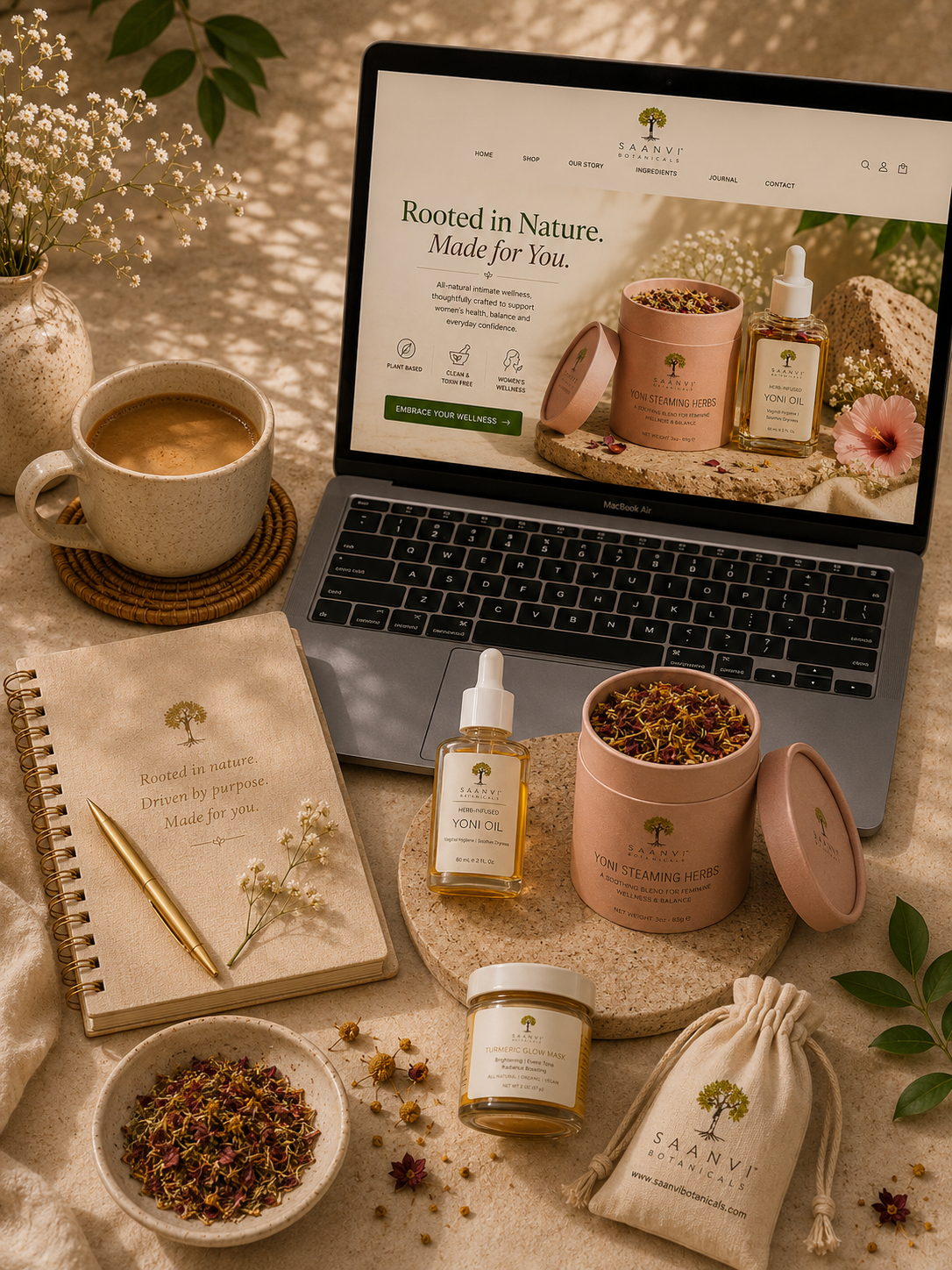 Saanvi Botanicals product flatlay